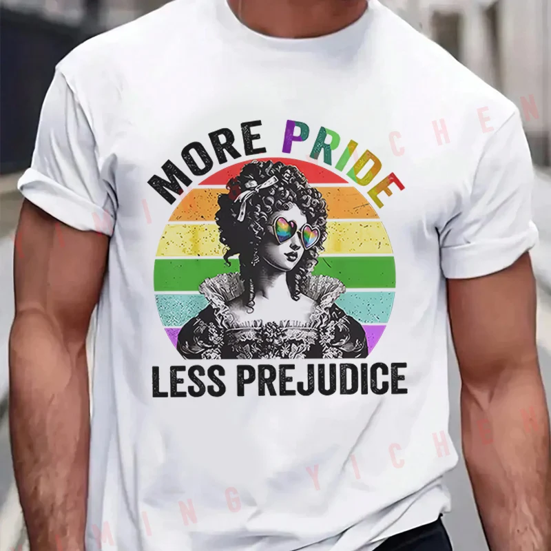 More Pride Less Prejudice Rainbow Lgbt Month Ally T-Shirt Motorrad Fans New Fashion Summer Cotton Men Short Sleeve O-Neck Tees view 2