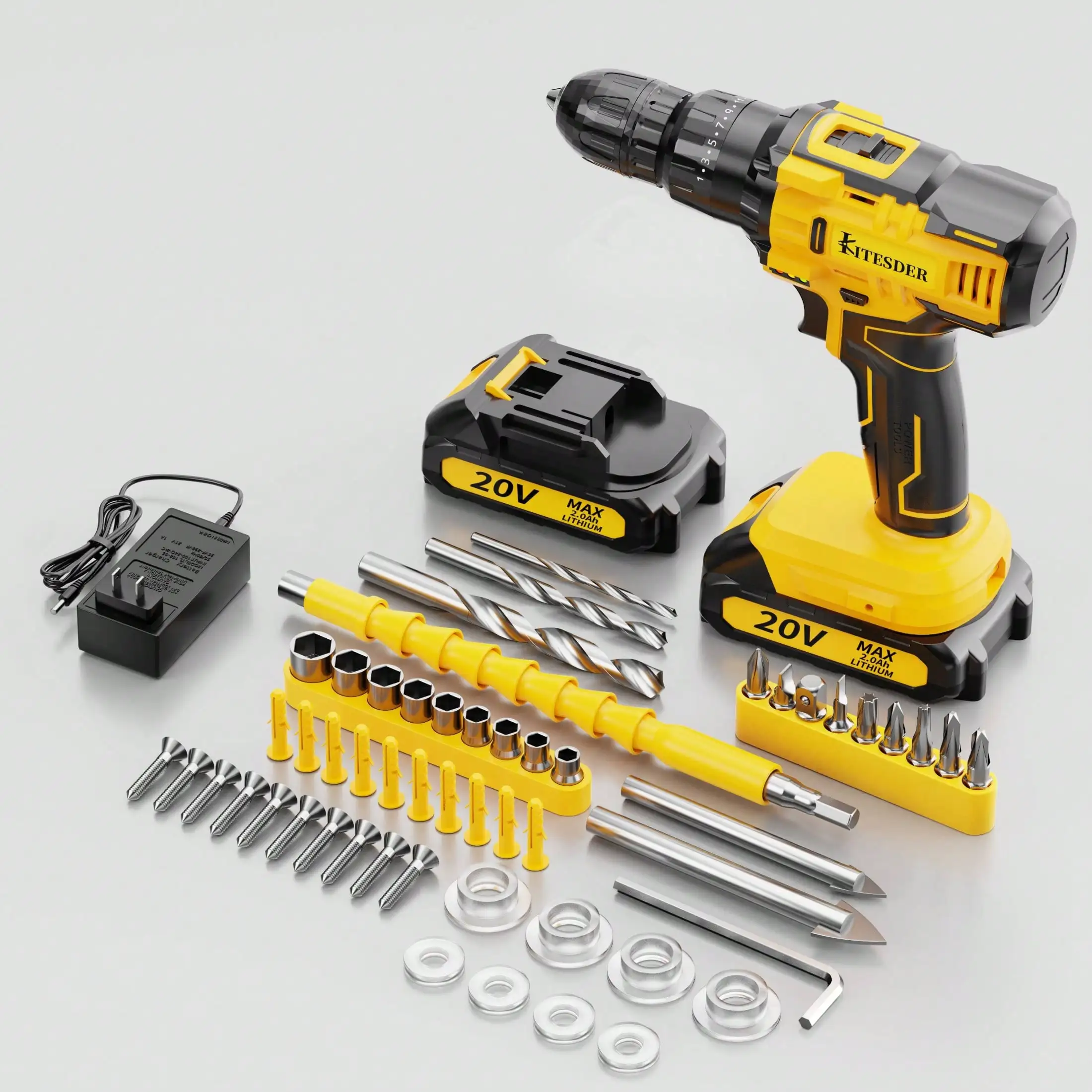 20V Cordless Power Drill Driver,25+1 Clutch Settings,0-2500RPM Variable Speed,Electric Screwdriver With LED Light For Woodworking And DIY Projects