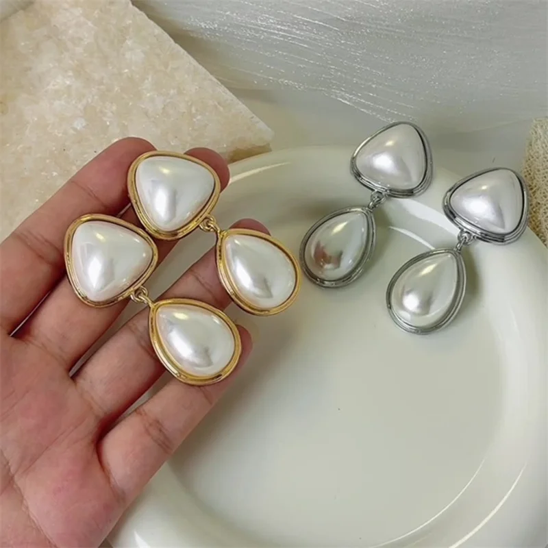 Water Droplet Shape Pearl Pendant Earrings Classic French Style Ear  Accessories for Women Girls Fashion Jewelry Gifts