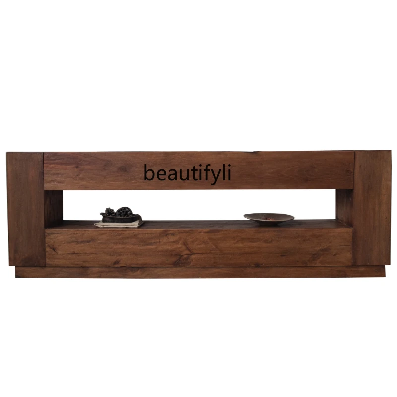 Qiji نمط خزانة تلفزيون من الخشب الصلب بسيطة قديمة أرضية خشبية غرفة المعيشة خزانة تلفزيون الرجعية خزانة المدخل #5