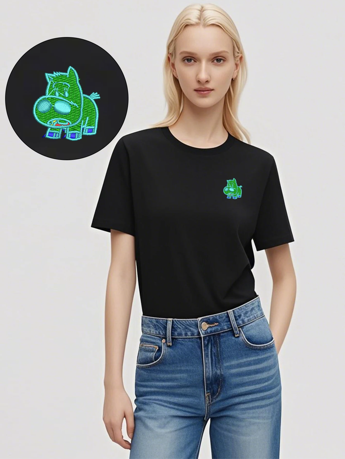 

Premium Men Women Luxury Cute Hippo Embroidery Embroidered Cotton T-shirt – Stylish Top Tees For Casual Days