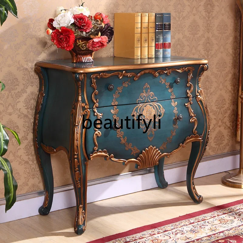 European-style chest bedroom retro solid wood chest storage cabinet living room entrance cabinet