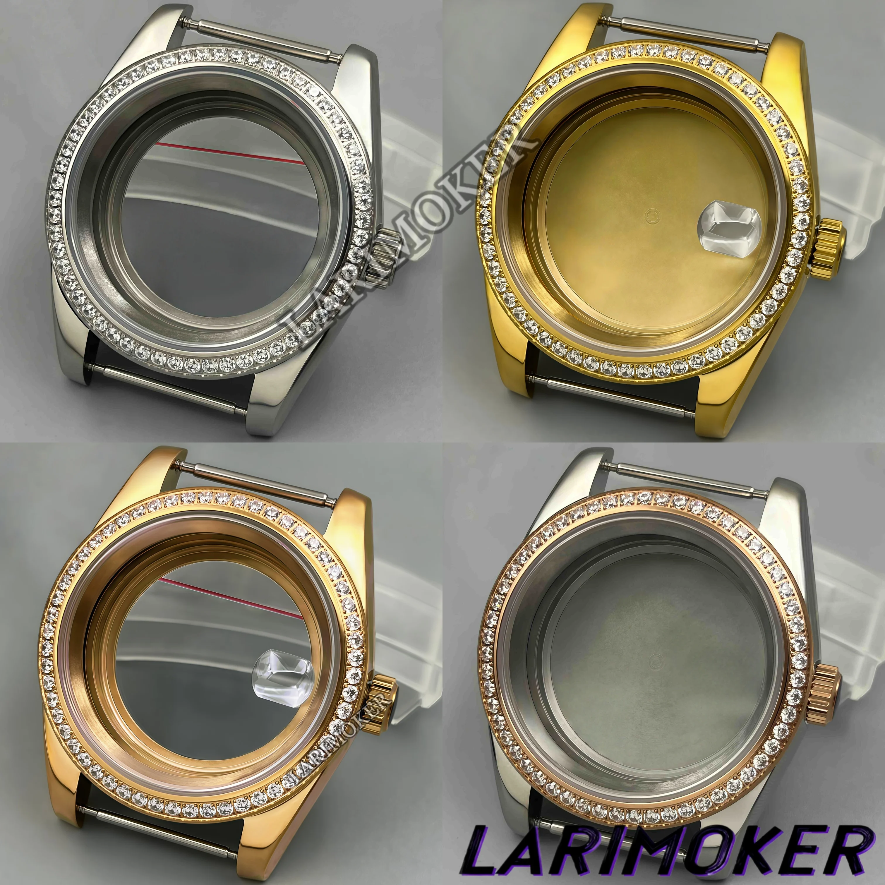 LARIMOKER 36/39mm NH34 Mens Automatic Watch Case Diamond Bezel sapphire glass Fit NH35 PT5000 ETA2824 Miyota8215 DG5833movement