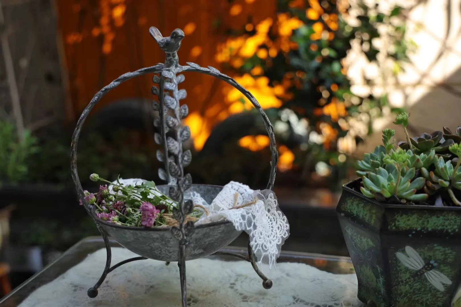 Morris Garden, Garden Groceries, Birds Lace Cage Fruit Plate Candlestick Bird Food Pot Giant Beauty