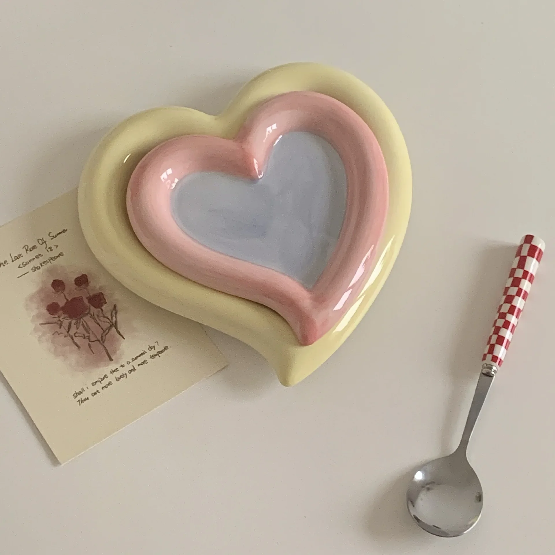MPK New Series Hand Painted Heart Plate Underglaze Dessert Cake Plate Fruit