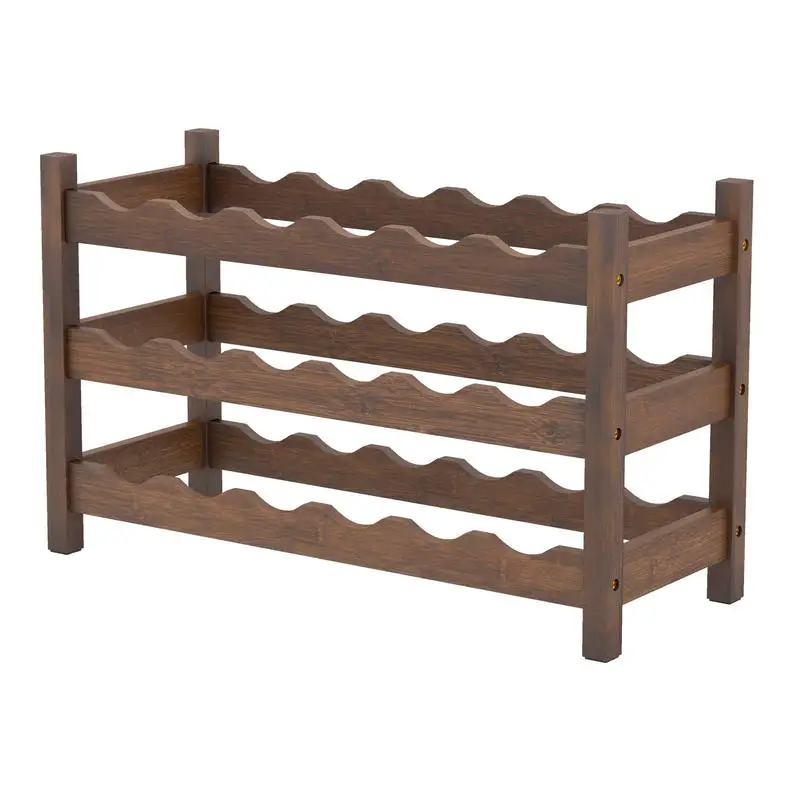 

3-Tier Bamboo Wine Rack with Wave Slot for Kitchen-Coffee