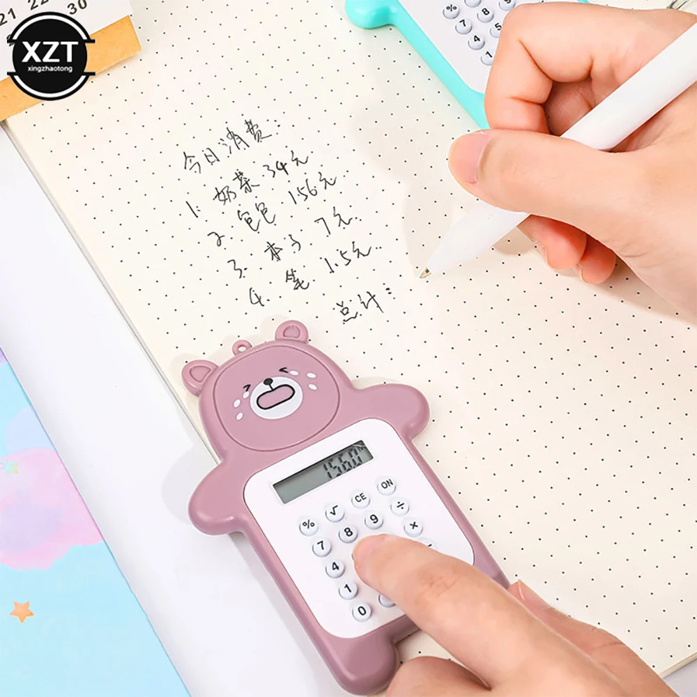 Portable Mini Calculator Pocket Size Kawaii Cartoon Ultra-thin Button Cute Calculator School Supplies for Child 8 Digits Display