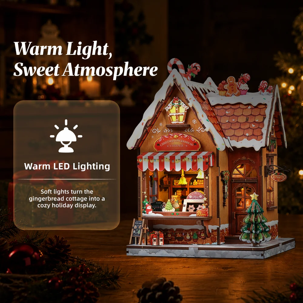 Original CUTEBEE Christmas DIY Miniature Dollhouse Kit Gift for Adults 1:18 Gingerbread House 3D Puzzles Model Building Set