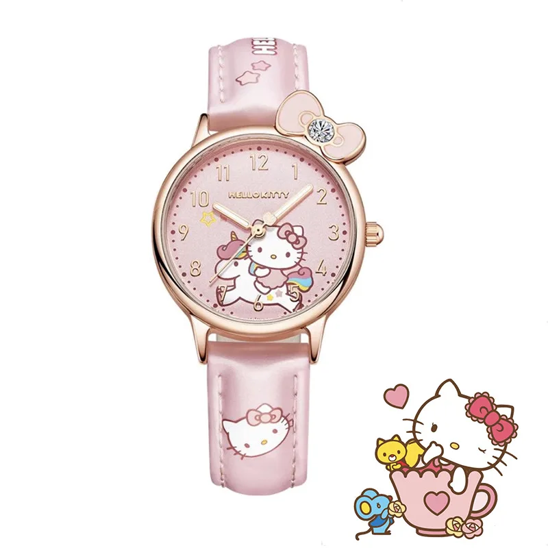 Cartoon Water Resistant Watches Anime Figure HelloKittys Kuromi Cinnamoroll High Quality White Leather Watch Girl Gifts