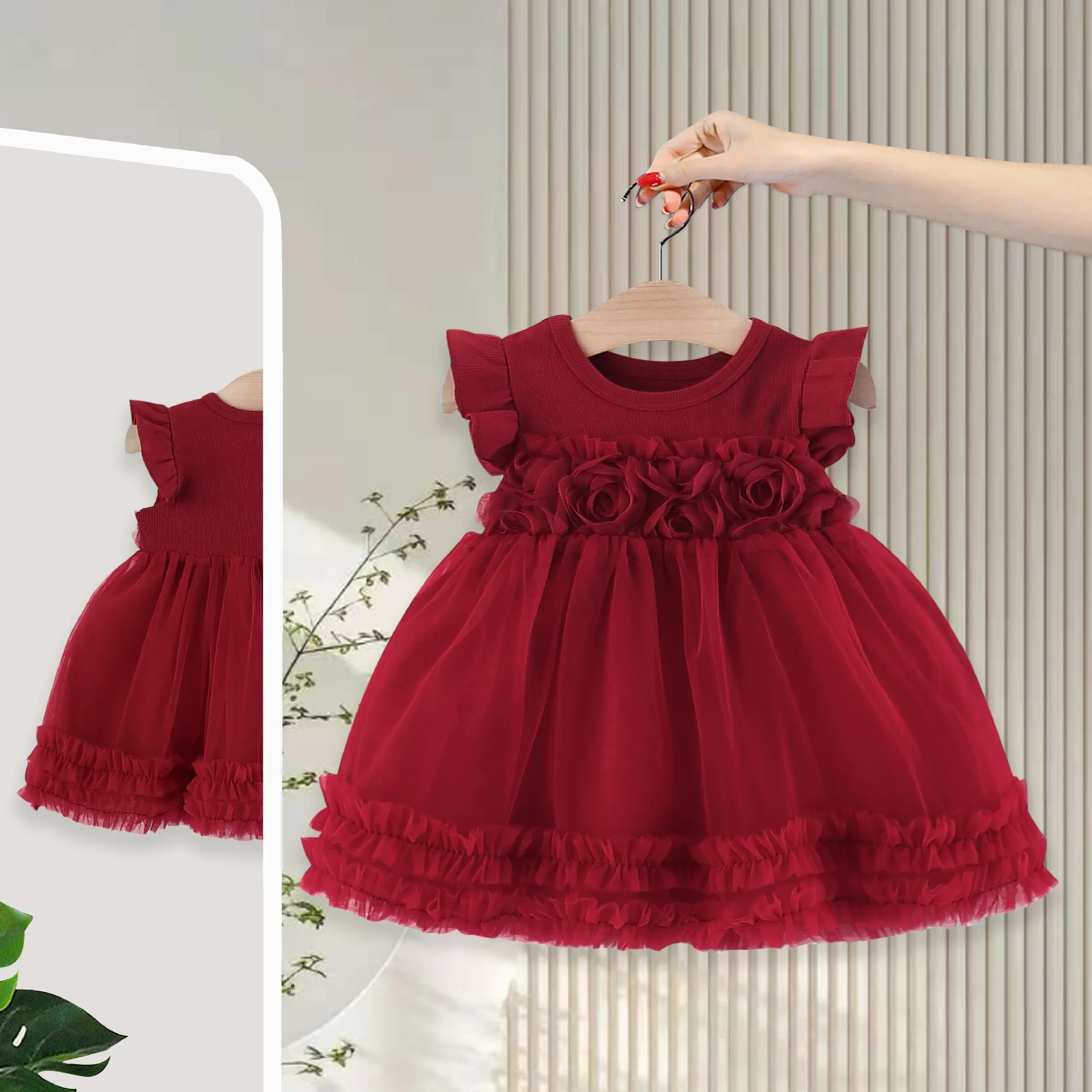 Children's Princess Dress 2026 Summer New Girl Cute Flying Sleeve Princess Dress Girl Baby Foreign Style Dress
