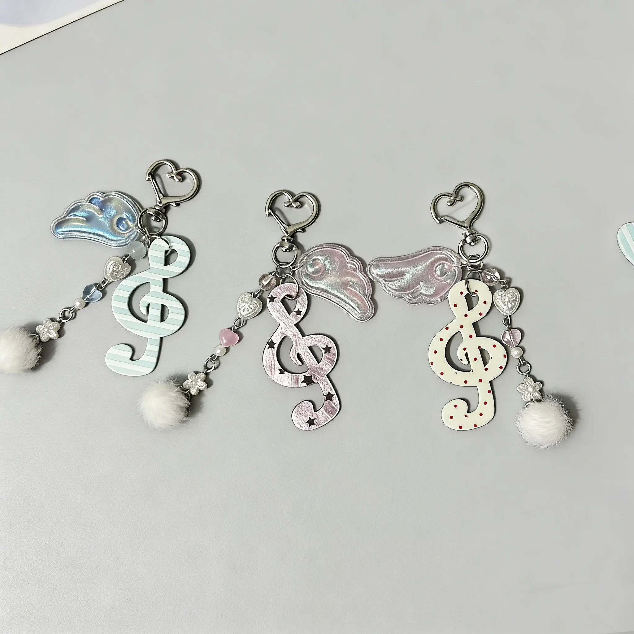 Creative Cute Fun keychain Wave Dot Striped Note Star Key Chain Bag Pendant Accessories