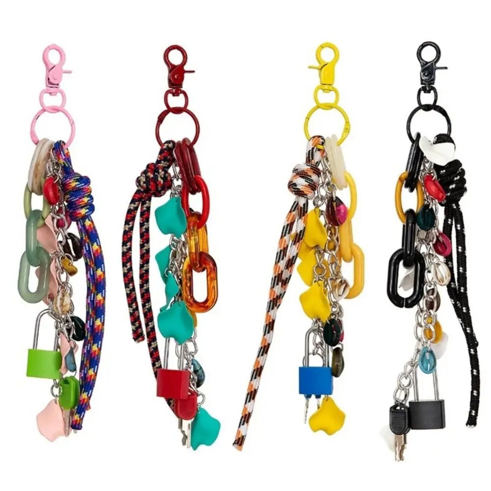 LLavero de moda con cerradura para bolso, colgante de concha de mar colorida, funda de teléfono, cadena de cuerda acrílica, accesorio de bolsa