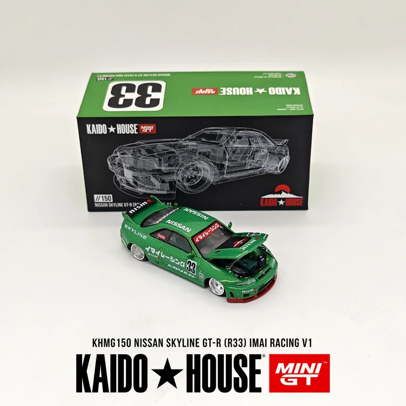 KAIDO HOUSE 1:64 KHMG150 GT‑R (R33) Imai Racing V1 Diecast Model RHD Metallic Green No.33 Racing Livery In Stock