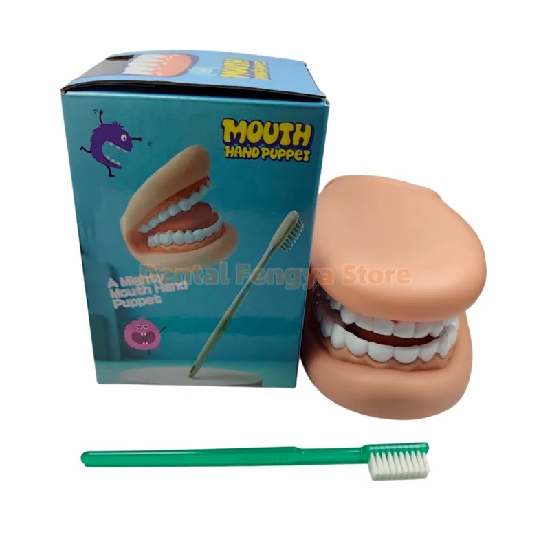 1Pcs Dental Kids Brush Model Mouth Hand Puppet With Tongue Dentistry 28 Teeth Silicone Demonstration Teaching Teeth Model