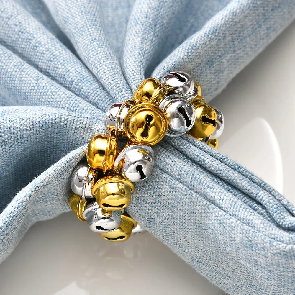 

6PCS Christmas Napkin Ring Red Green Bell Metal Napkin Buckle Suitable for Christmas Holiday Party Wedding Table Decoration