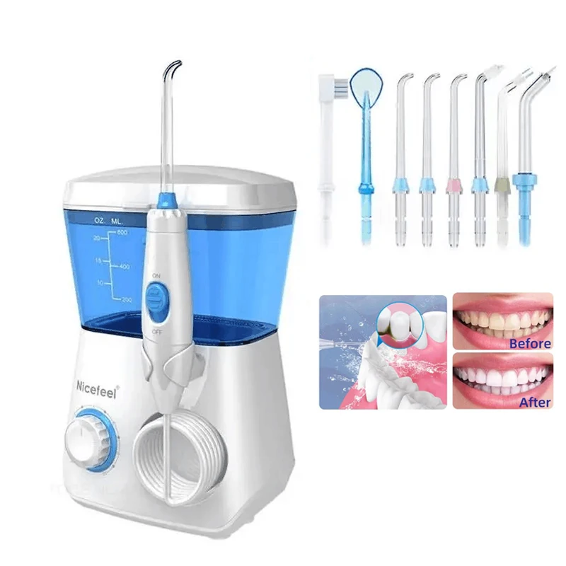 

Резервуар для воды на 600 мл, электрический ирригатор для полости рта, ирригатор для воды, стоматологический струйный очиститель зубов, средство для чистки полости рта, дезинфекция с 7 насадками