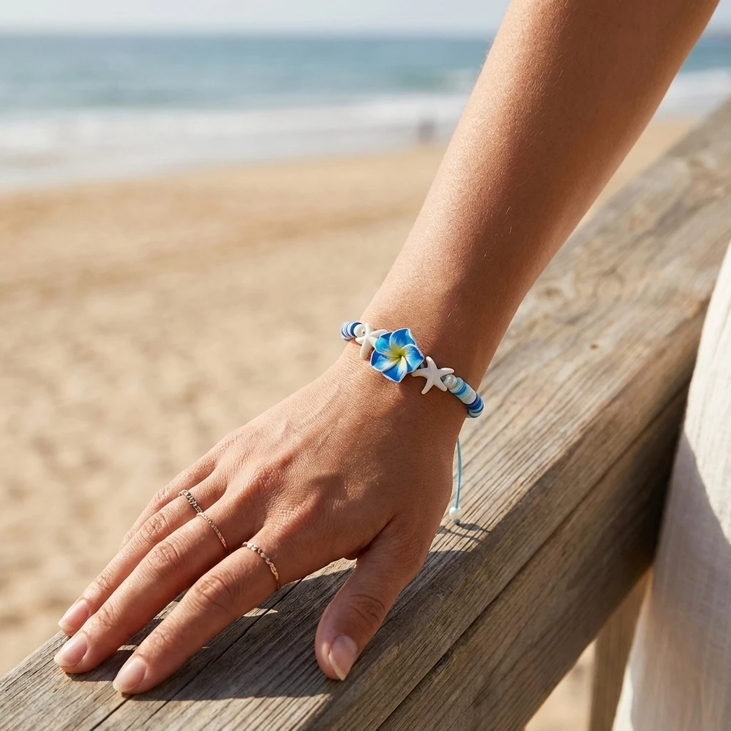 

Handmade Plumeria Flower Bracelets for Girl Holiday Accessories Summer Beach Vacation Elastic Bangle Tropical Jewelry Gift