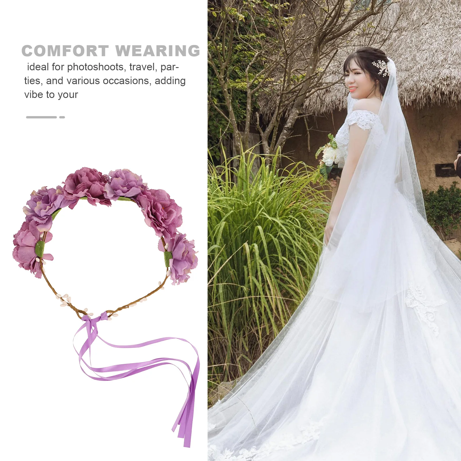 عصابة رأس بوهو على شكل زهور للنساء، إكسسوار شعر أنيق على شكل زهرة، غطاء رأس من القماش واسع قابل للتعديل للسفر في الحفلات #2