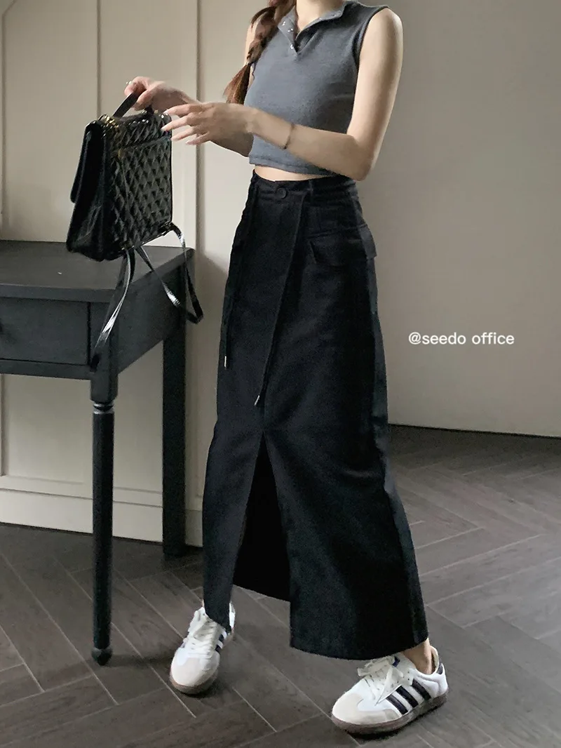 

Summer Fashion Retro Workwear Half Skirt 2024 Women's Design Sense High Waist Slim Open Straight A-line Skirts Female Clothing