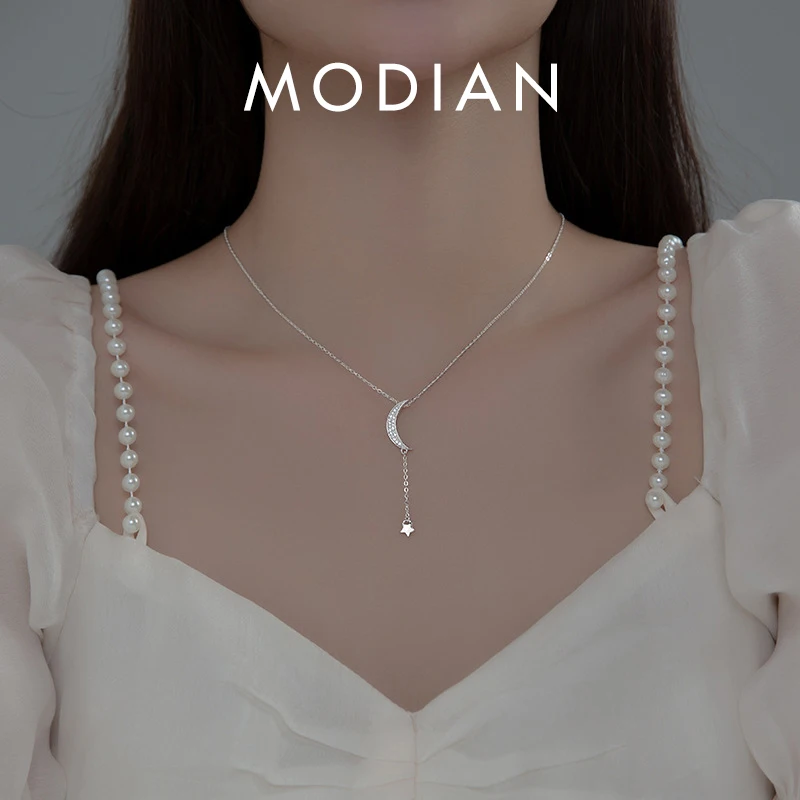 

Цепочка MODIAN из серебра 925 пробы женская, элегантный кулон в виде Луны с прозрачным кубическим цирконием, хороший подарок на свадьбу, аксессуары