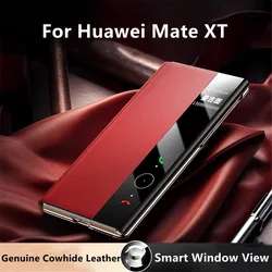 Premium Natural Cowhide Leather Flip Case for Huawei Mate XT Business Full Cover