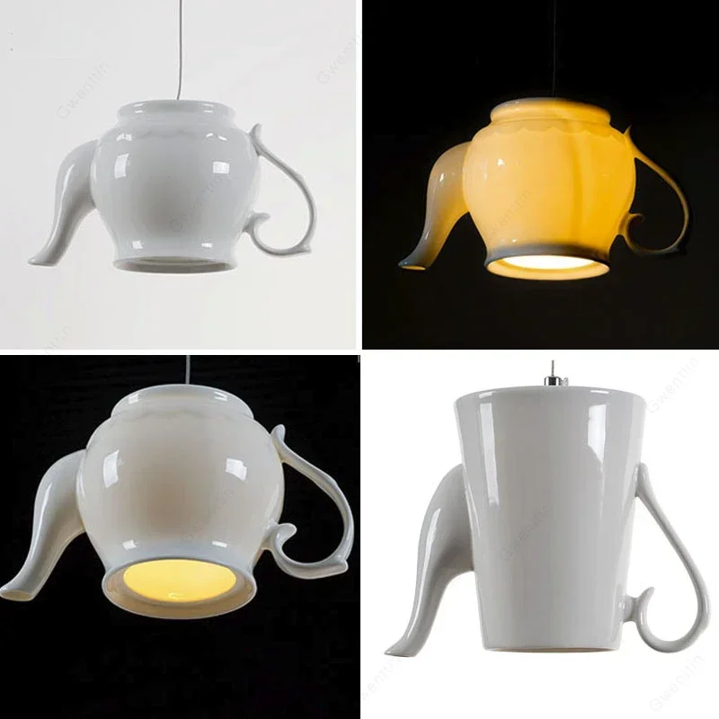 Ceramic Led Pendant Light Modern Tea Cup Teapot Hanging Lamp Kitchen Dining Room Lights Bar Cafe Home Decor Lighting Fixtures