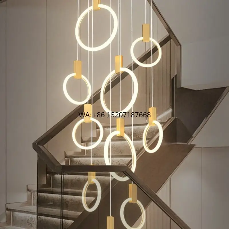 2025 Customizable Luxury Large Staircase Pendant Light Retro Industrial Style New Design for Hotel Available Long Square Oval
