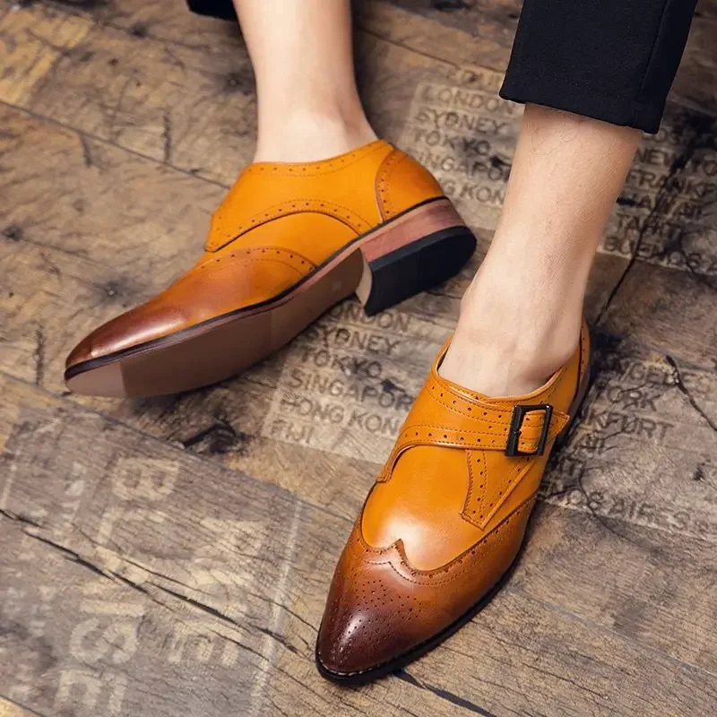 Pointed Toe Leather Shoes for Men Height Increasing Flat Man Casual Shoe Fashion 2024 On Sale Classic Original In Promotion Pu