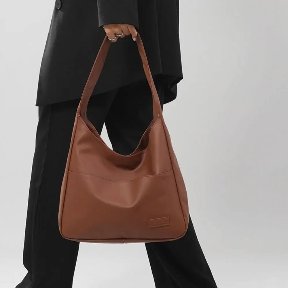 

Trend Large Capacity Handbag Soft Commuting Tote Bag Solid Color Retro Shoulder Bag for Women Girls