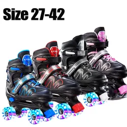 Tamanho 27-42 ajustável criança meninas meninos patins para idades de 3-12 crianças iluminar rodas patins tênis rolos patines