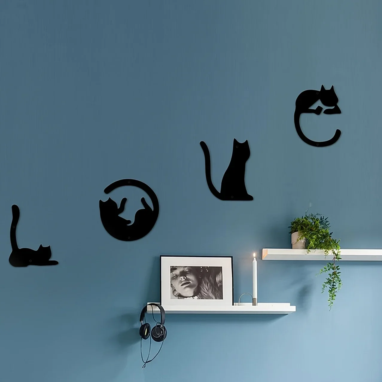 CIFBUY 4pc Cat Silhouette LOVE Metal Wall Art, Cute Kitten Letter Shape Metal Sign, Black Cutout Pet Wall Decor Cat Lover Home