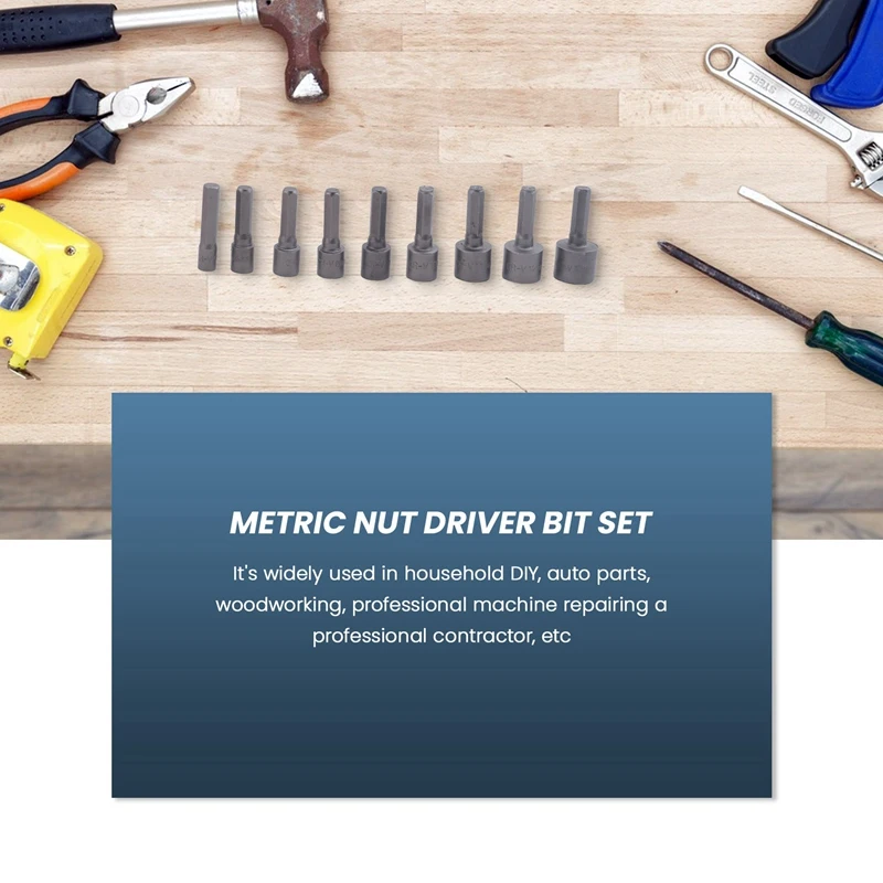 DIY 육각 섕크 소켓 슬리브 노즐 너트 드라이버 비트 세트, 목공 전동 공구용 드릴 비트 어댑터, 5mm-13mm, 1/4 인치, 9 개/세트