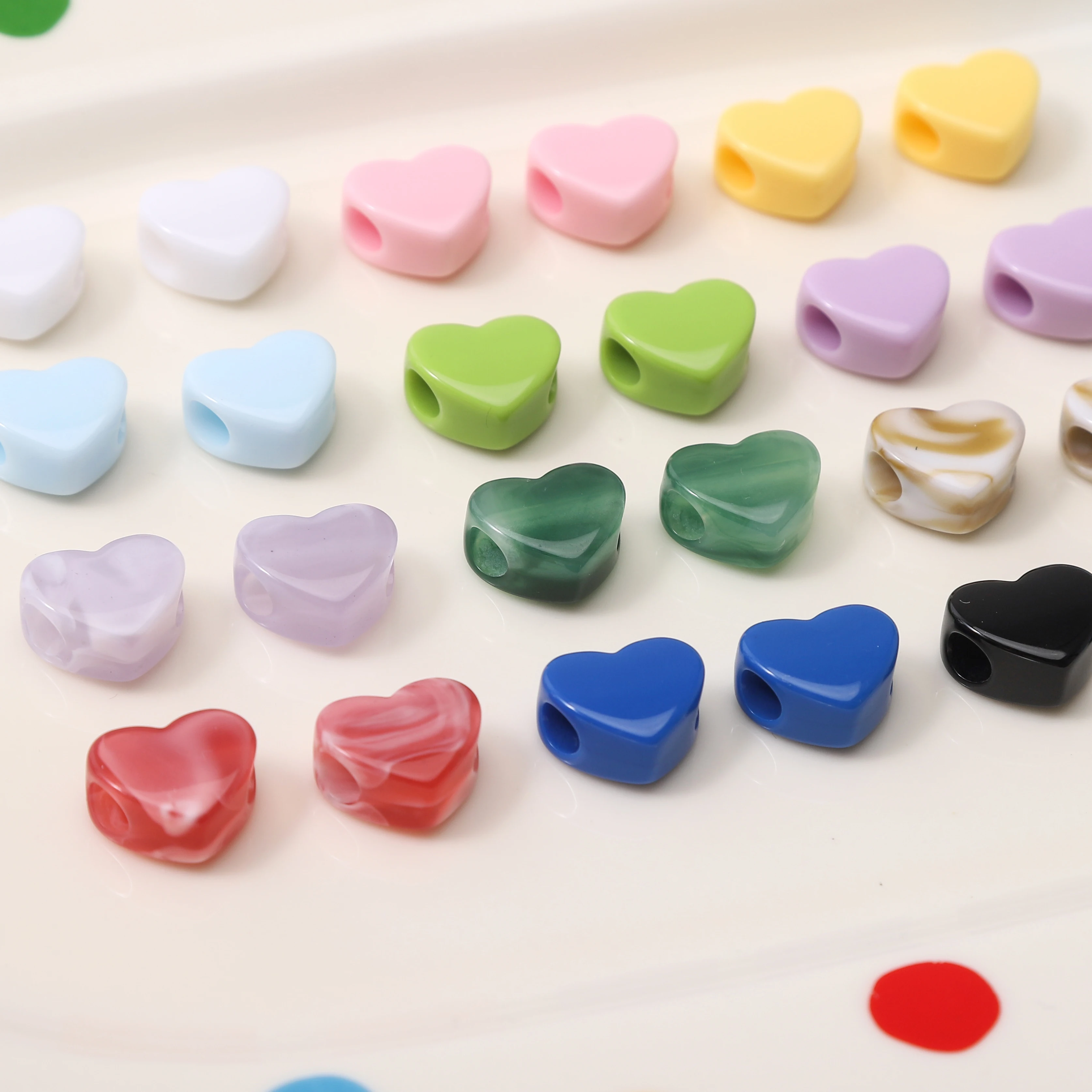10-30Pcs Acryl Imitation Jade Große Loch Herz Perlen Zu Machen Armband Telefon Kette Lose Spacer Perlen DIY schmuck Machen Liefert