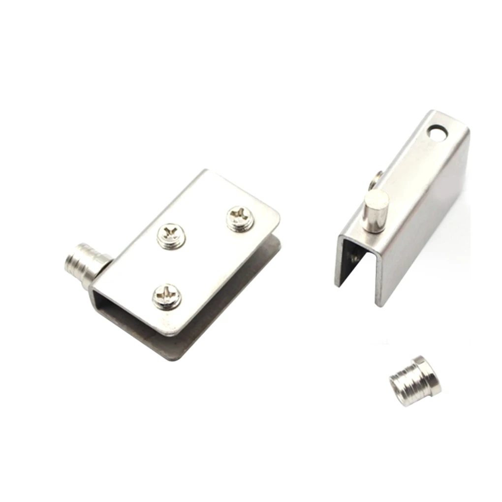 Glass Door Pivot Hinge Stainless Steel Glass Hinge Clamp Silver Tone Showcase Cabinet Clamp Clips
