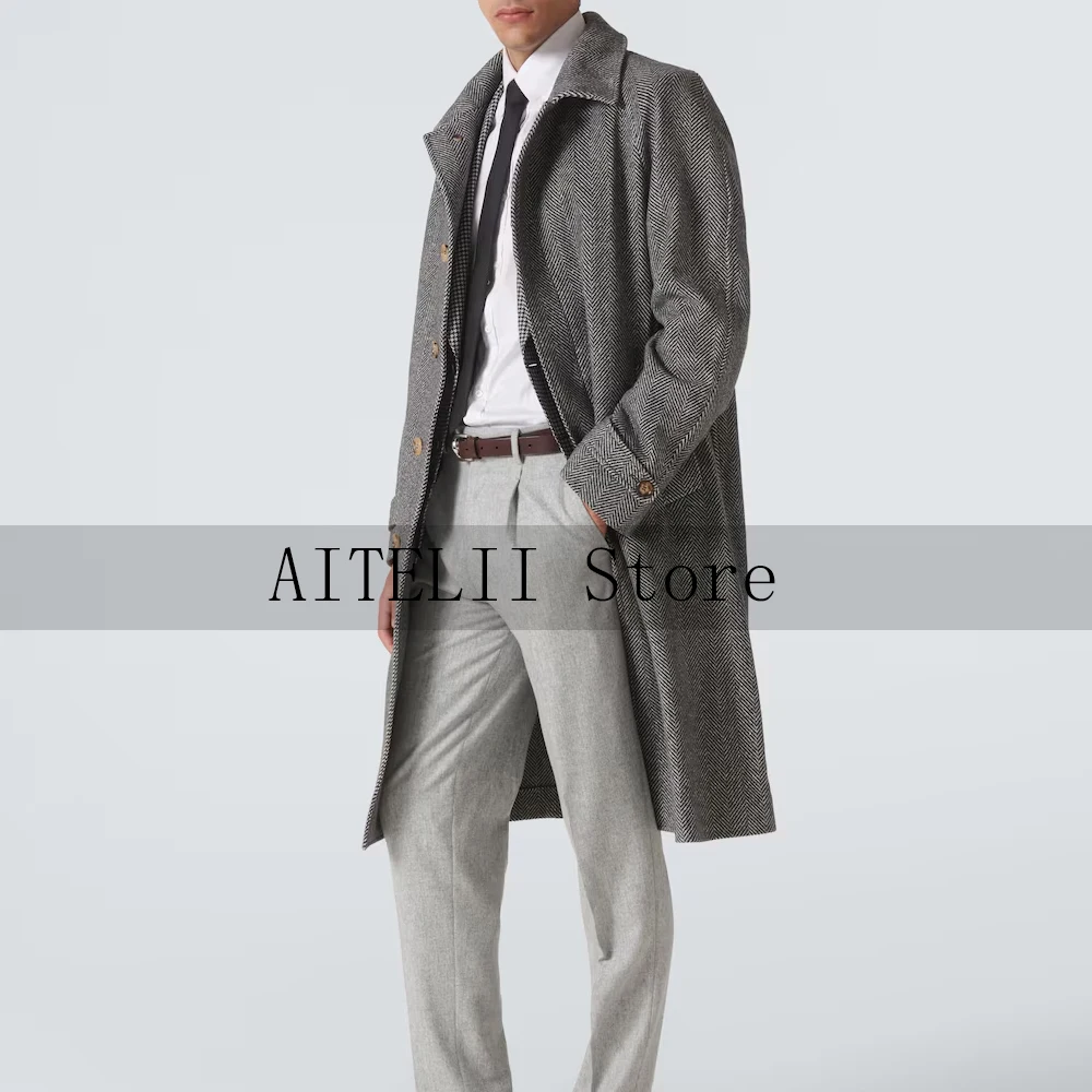 

Mens Coats for Men Woolen Coat Men's Herringbone Jacket Formal Clothes Man Elegant Gentlemen Jackets Classic Men's Suit Top Male