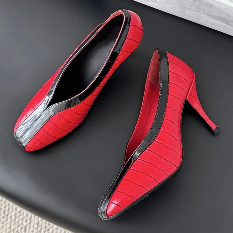 Chaussures plates pour femmes de haute qualité, à bordures contrastées, à découpe peu profonde, avec