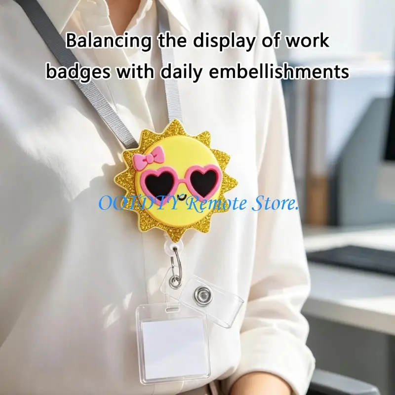  Retractable Badge Holder Clip with Acrylic Glitter Front for Daily Card Use