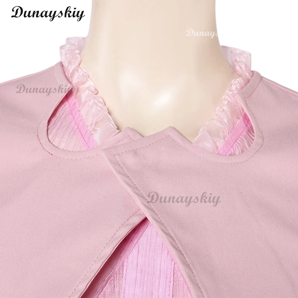 Костюм ведьмы Глинды для косплея из фильма Wiked, розовое пальто с пышными рукавами, наряды для Хэллоуина, вечерние, униформа, карнавальные костюмы для ролевых игр