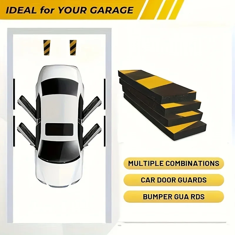 High-Density Rubber Bumpers with Reflective Yellow Stripes - Car Door Protectors for Garage, Warehouse,