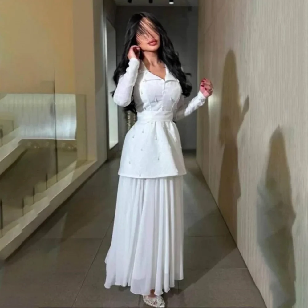 

Customized Exquisite Long Sleeve Evening Dress Charming Ruffles Prom Dress Elegant V-neck Satin Party Gown твечернее пла