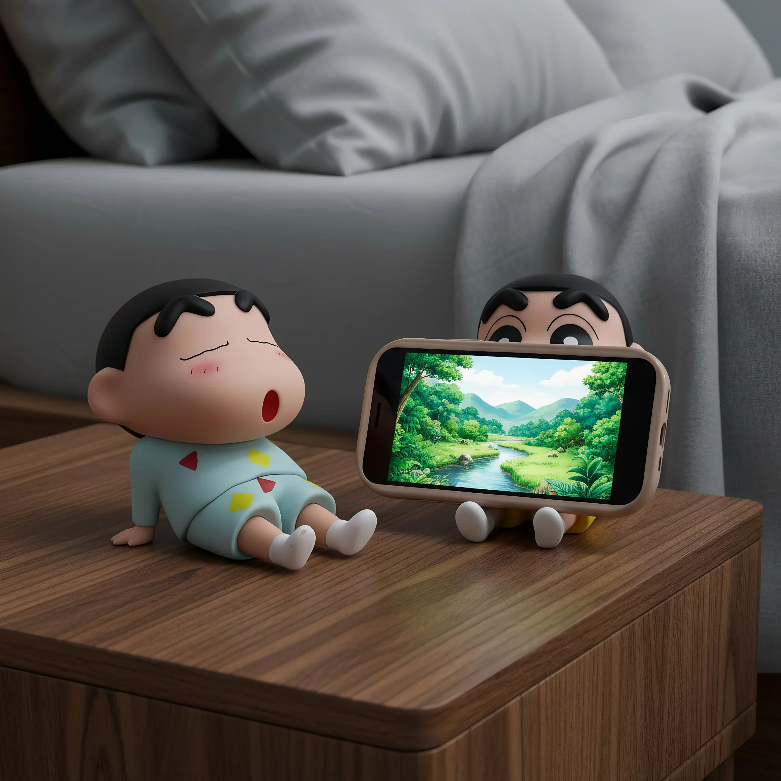 Crayon Shin-Chan Anime Figure Phone Holder, Kawaii Desktop Decoration, Mini Collection Toy, Cute Gift for Girls Teens