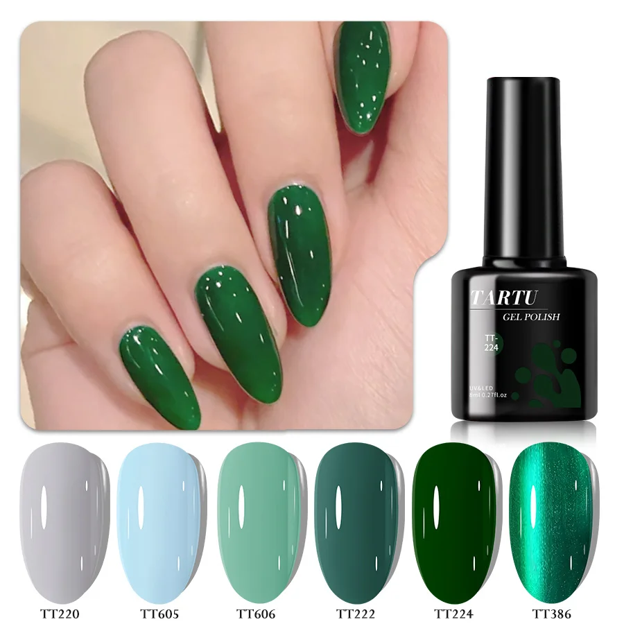 مجموعة طلاء أظافر جل مكونة من 6 قطع، أخضر وأحمر وبني لامع عاري 6 ألوان طقم طلاء جل شبه دائم، نقع بالأشعة فوق البنفسجية/Led، مانيكير فن الأظافر
