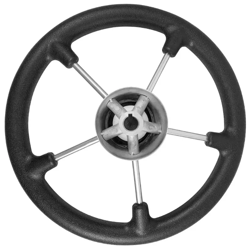 Steering Wheel  with 5 Spoke Stainless Steel Knob Surface with Black Rubber Foam Boat Steering Wheel 11/13.5/15.5 Inch