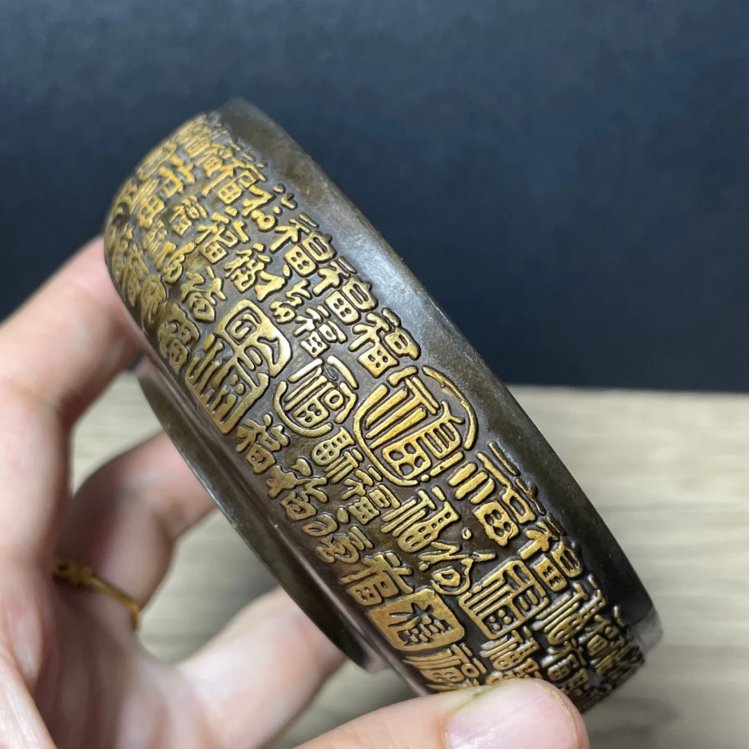 

Old gilt ashtray brass engraved Baifu household ornament home decoration