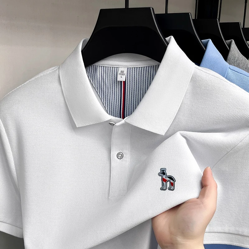 High end brand 100% cotton short sleeve polo shirt men new trend cartoon dog embroidery summer Korean style youth casual T-shirt