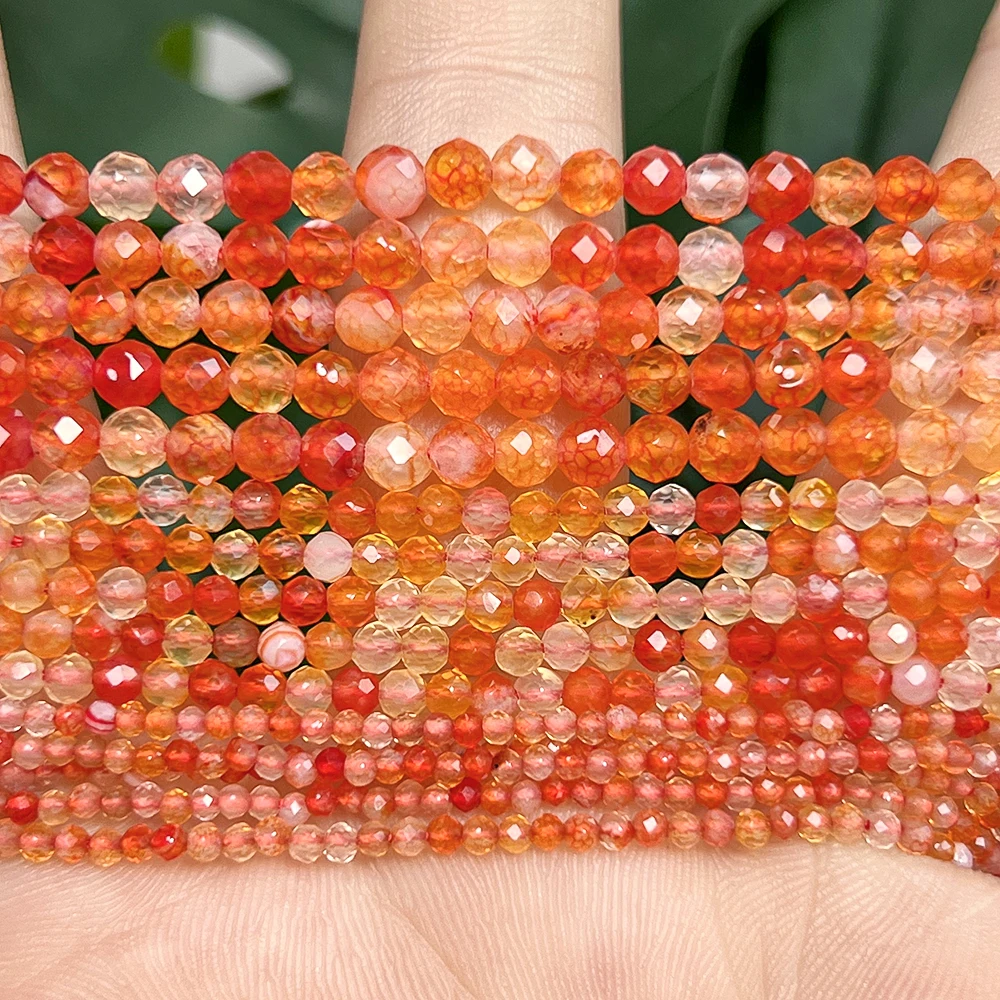 Natural Stone Beads Faceted 2/3/4mm Orange Agate Beads Round Spacer Beads for Jewelry Making DIY Bracelet Necklace 15''