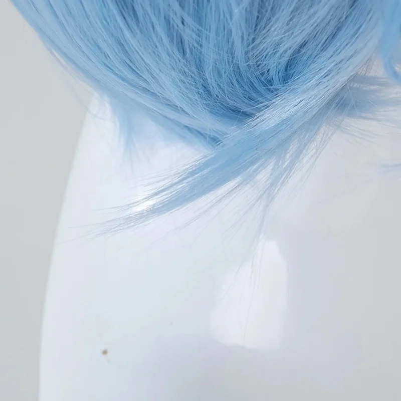 Sally Face-Peluca de cabello sintético, accesorio de Cosplay, corta, azul, resistente al calor, coletas