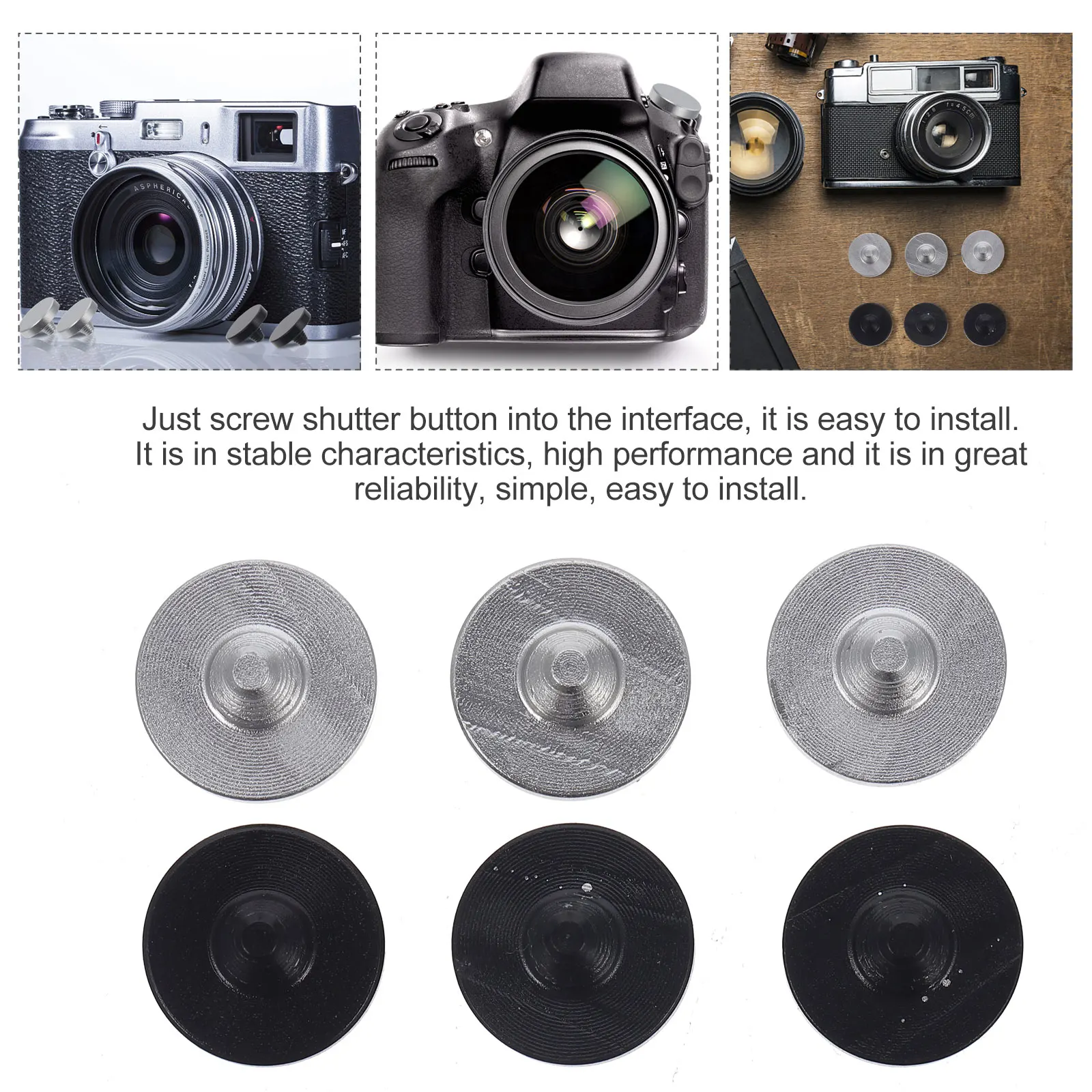 

6pcs Shutter Button Aluminum Alloy Replacement Concave Surface Durable Aluminum Alloy Camera Shutter Button Reliable Easy