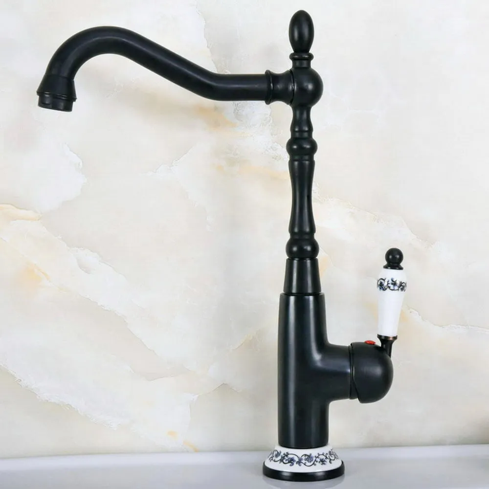 

Black Oil Rubbed Bronze Swivel Spout Deck Mounted Bathroom Kitchen Bar Sink Faucet Mixer Basin Tap Single Handle One Hole Lnf650