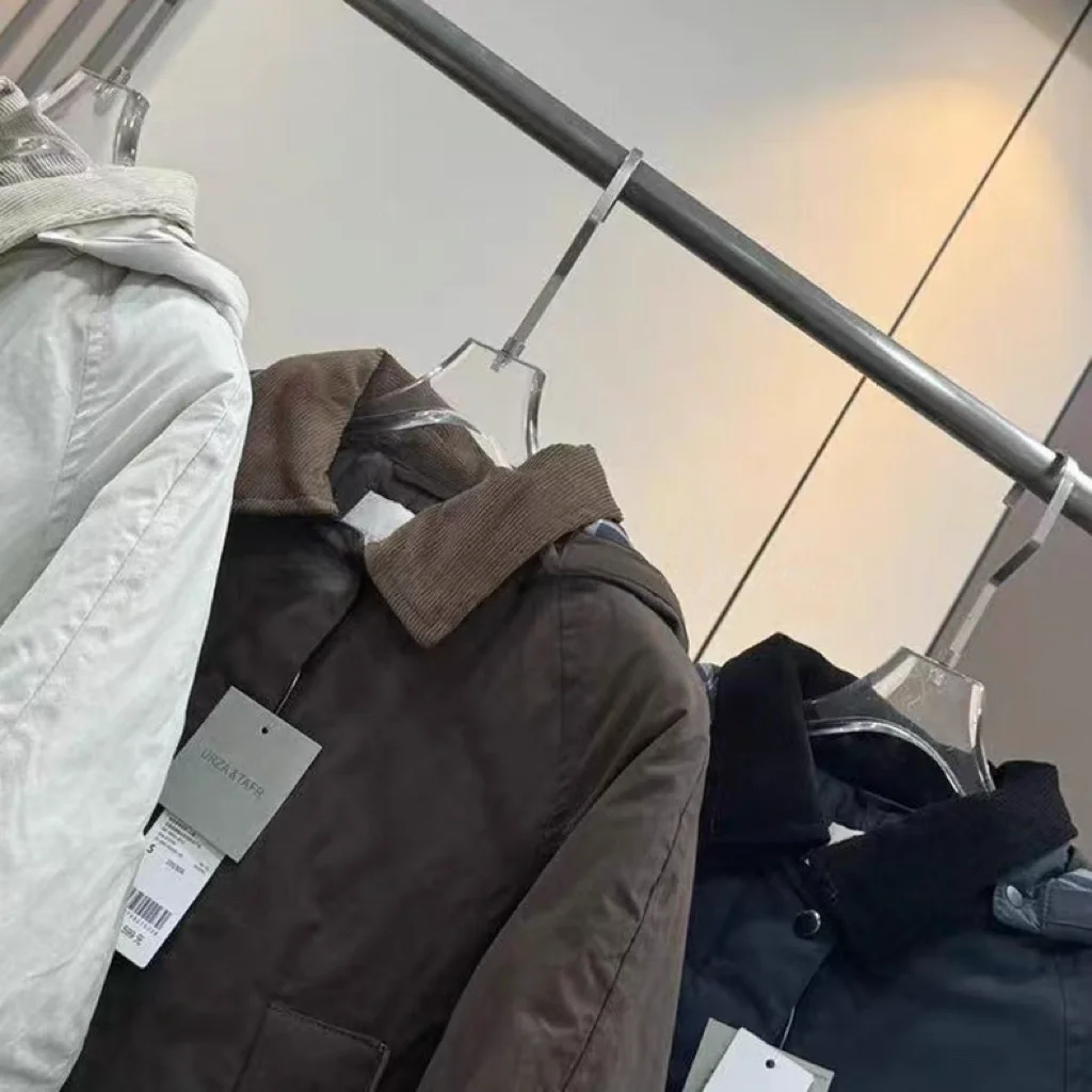 Women's Loose Fit Corduroy Jacket Coat with Detachable Hood Stand Collar Warm Cotton Outerwear Long Sleeve Button Closure